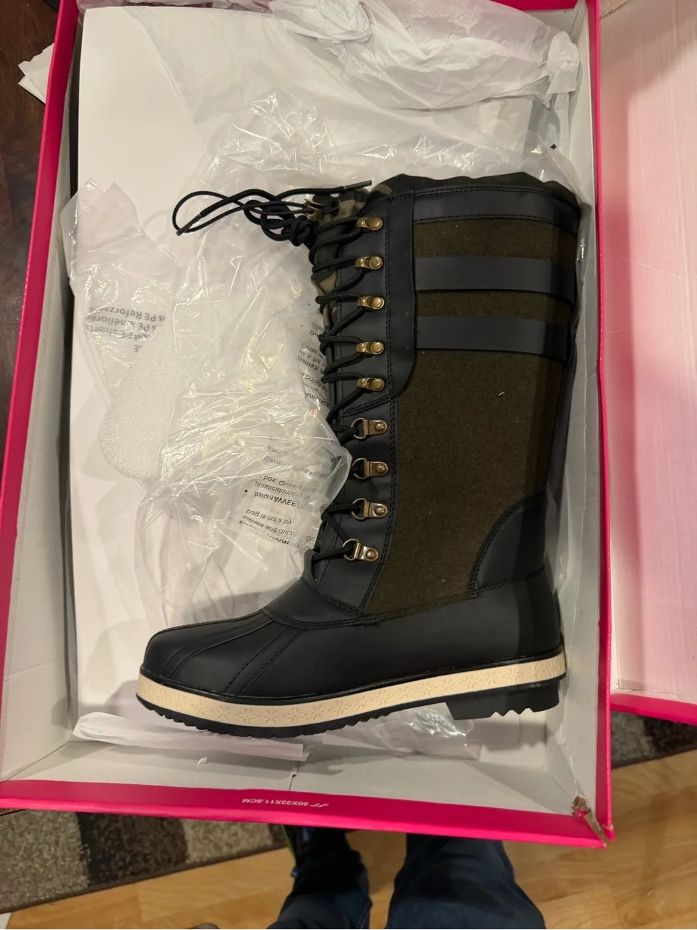 Shoe dazzle Women’s Esabell Lace Up Fur lined Flat Boots Olive Size 6.5 M US